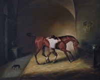 Horse &amp; Groom in a Stable