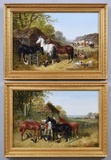 Farmyard Scene with Horses, Poultry, Pigs & Cattle & Farmyard Scene with Horses, Poultry & a Goat