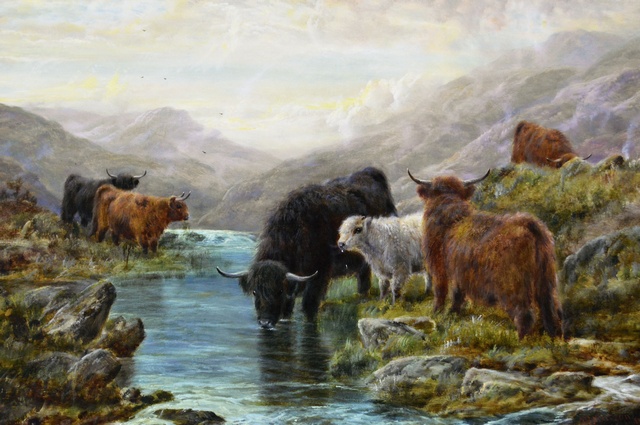 Highland Cattle by a Stream